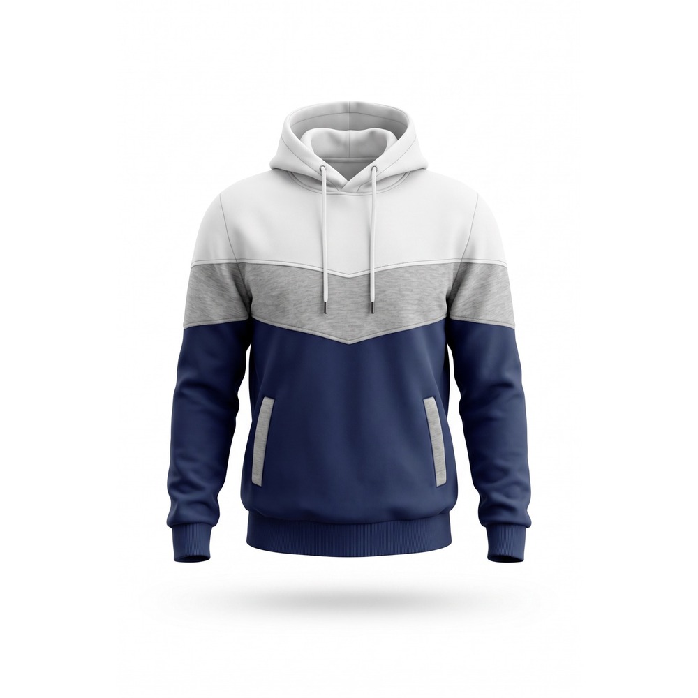 Unisex Colorblock Fleece Hoodie Navy White Gray Pullover Sweatshirt HT 19AA S